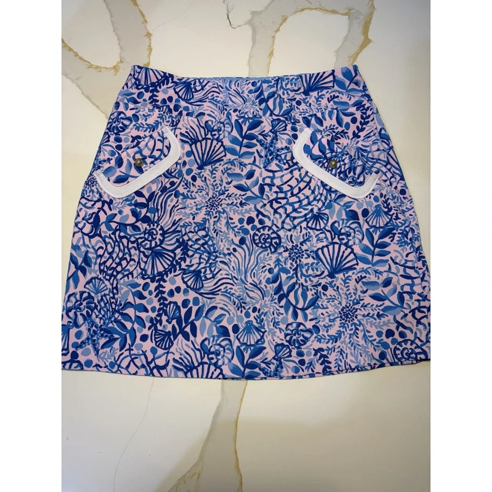 Lilly Pulitzer Luxletic Pink Blue Seashell Skirt  Women's Size 0 NWOT